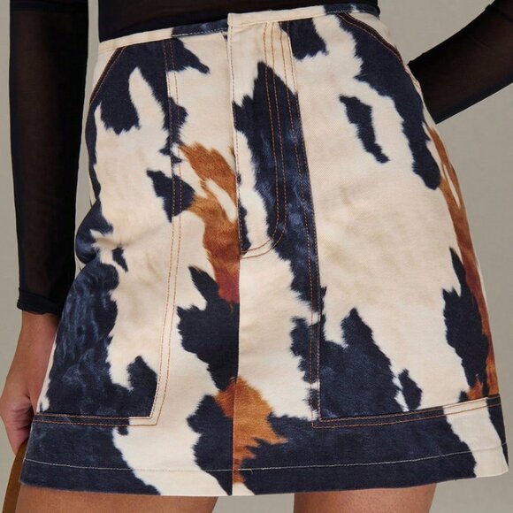Multicolor Casual Women's Cow Print Low Waist Cotton Mini Skirt - Picture 7 of 7